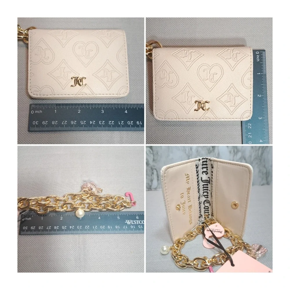 Juicy Couture‎ Wristlet Wallet Beige Crystal Off White Top Notch CC Key Fob